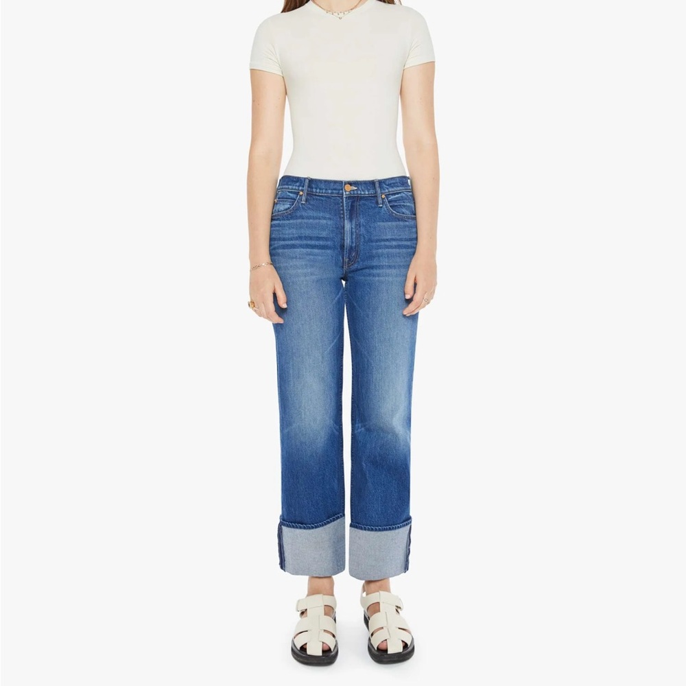 MOTHER Checkerboard Duster Flood Jeans in bunny hop color